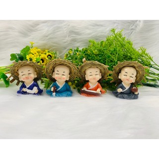 Bộ 4 tượng chú tiểu Cầm Kỳ Thi Hoạ Nón Rơm( Hình Thật - Video thật )