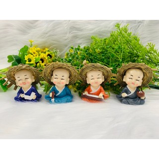 Bộ 4 tượng chú tiểu Cầm Kỳ Thi Hoạ Nón Rơm( Hình Thật - Video thật )