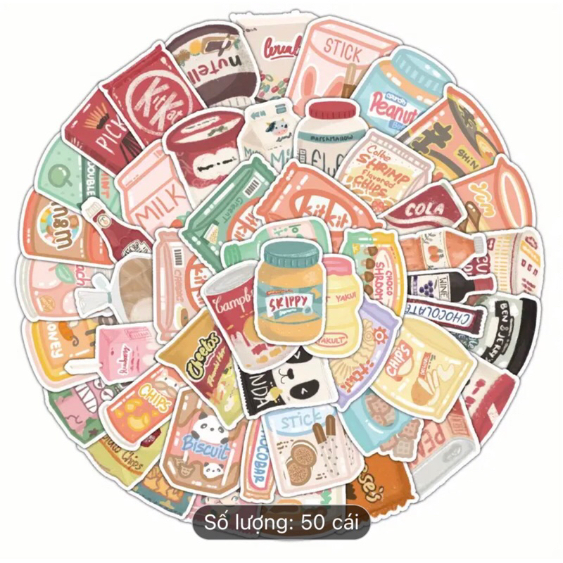 60 hình sticker món ăn vặt bắt mắt trang trí sổ tay note book laptop mũ bảo hiểm chống nước tốt