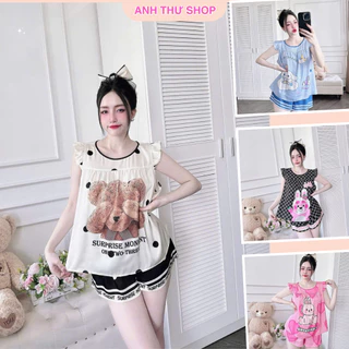 Bộ Đồ Ngủ Nữ Đùi Lụa LATIN ,Tay Cánh Tiên Form Rộng Thoải Mái Mặc Bốn Mùa Cho Nữ,Hoạ Tiết Dễ Thương