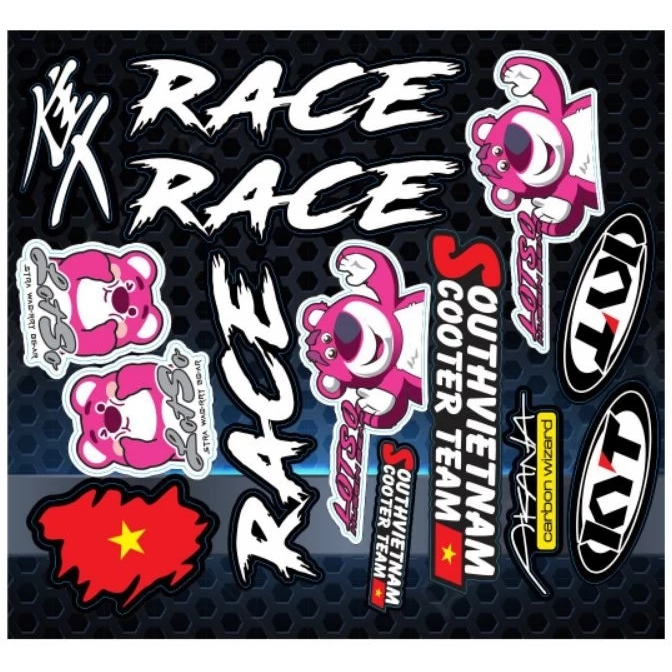 sticker gấu dâu chữ race chất liệu siêu bóng dán lên xe máy XE ĐIỆN 6 6 ...