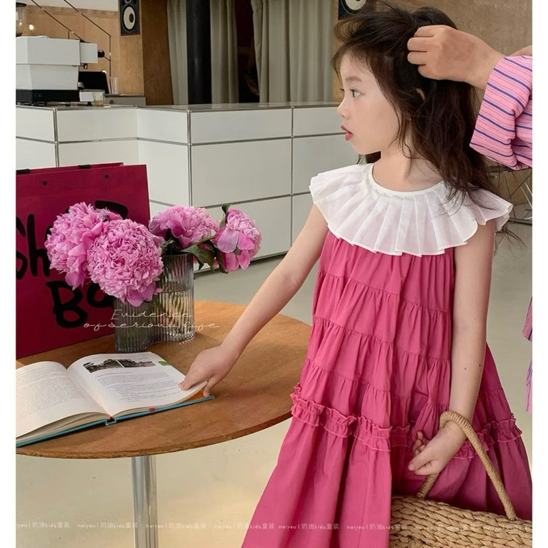 DL47 Váy bé Diệu Linh shop Kids- váy thiết kế chất liệu thô mềm, phối bèo trắng dáng xoè babydoll size 8-32kg