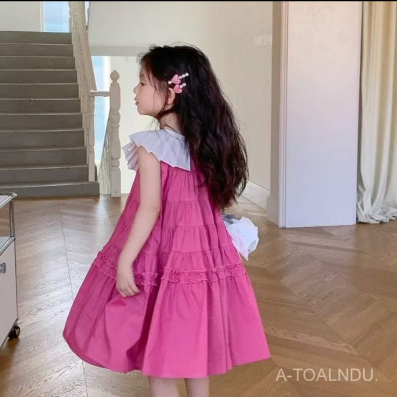 DL47 Váy bé Diệu Linh shop Kids- váy thiết kế chất liệu thô mềm, phối bèo trắng dáng xoè babydoll size 8-32kg