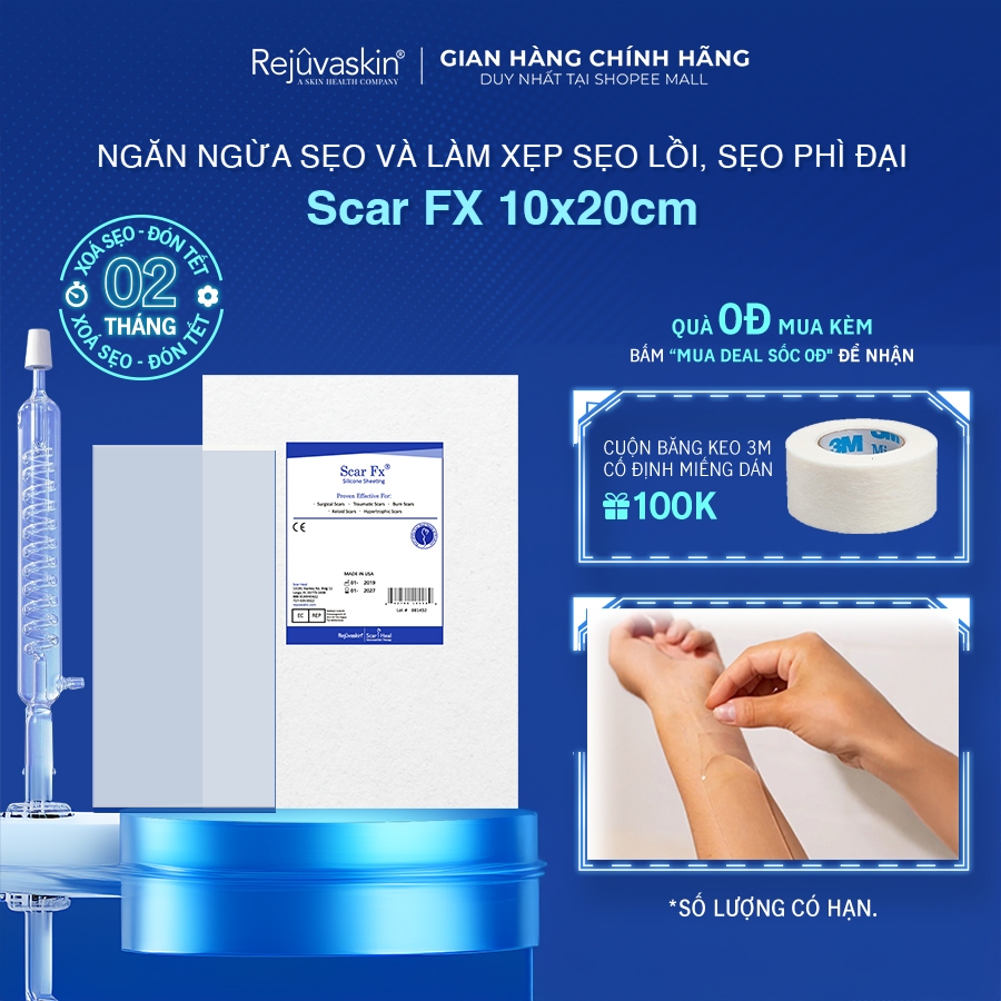 Ảnh Miếng Dán Xẹp Sẹo Lồi / Phì Đại REJUVASKIN Scar FX 10x20cm 2