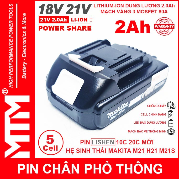 Chân phổ thông 5 cell 2Ah 2.5Ah M21 H21 - có báo pin mạch vàng 80A ...