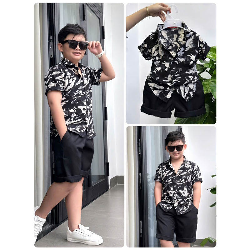set sơmi hoạ tiết thiết kế cho bé trai 10kg-52kg TONI BRAND