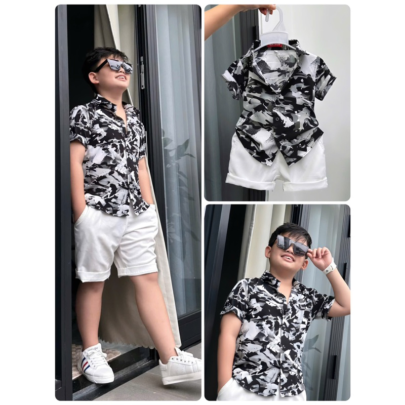 set sơmi hoạ tiết thiết kế cho bé trai 10kg-52kg TONI BRAND