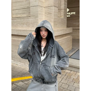 Áo Khoác Jeans Hoodie Zip YC1996 Unisex Nam Nữ