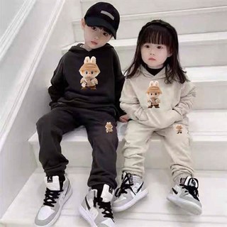 Bộ thu đông dài tay phối nón to in hình tai thỏ LABU chất nỉ bông cho bé trai bé gái 15-28kg - SSL