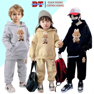 Bộ thu đông dài tay phối nón to in hình tai thỏ LABU chất nỉ bông cho bé trai bé gái 15-28kg - SSL