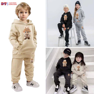 Bộ quần áo bé trai mặc nhà cặp đôi đi chơi size 10-28kg , bộ nỉ thu đông dài tay có nón cho bé in hoạt hình LABU - SSL