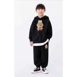 Bộ quần áo bé trai mặc nhà cặp đôi đi chơi size 10-28kg , bộ nỉ thu đông dài tay có nón cho bé in hoạt hình LABU - SSL