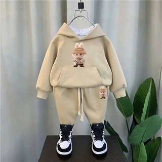 Bộ quần áo bé trai mặc nhà cặp đôi đi chơi size 10-28kg , bộ nỉ thu đông dài tay có nón cho bé in hoạt hình LABU - SSL