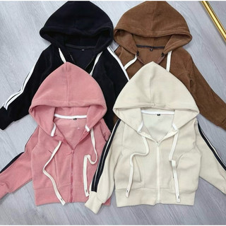 K10-[tomnaukids] Áo khoác Nhung tăm bé gái phối viền thể thao - Size 9-40Kg