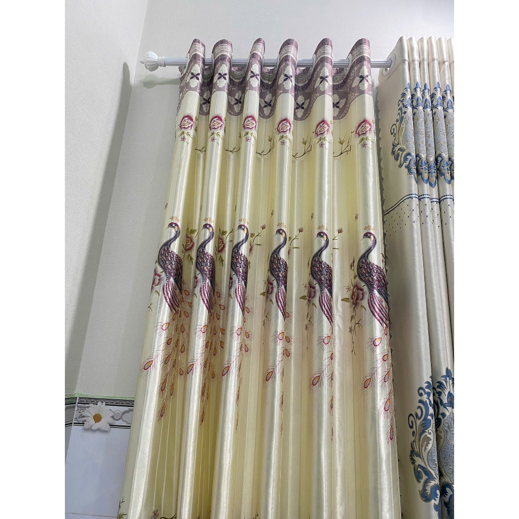 Gấm phi bóng 2 mặt màu xám con công cản nắng  70% thích hợp không gian ít nắng chưa bao gồm thanh treo