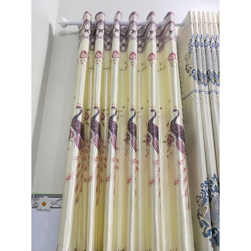Gấm phi bóng 2 mặt màu xám con công cản nắng  70% thích hợp không gian ít nắng chưa bao gồm thanh treo