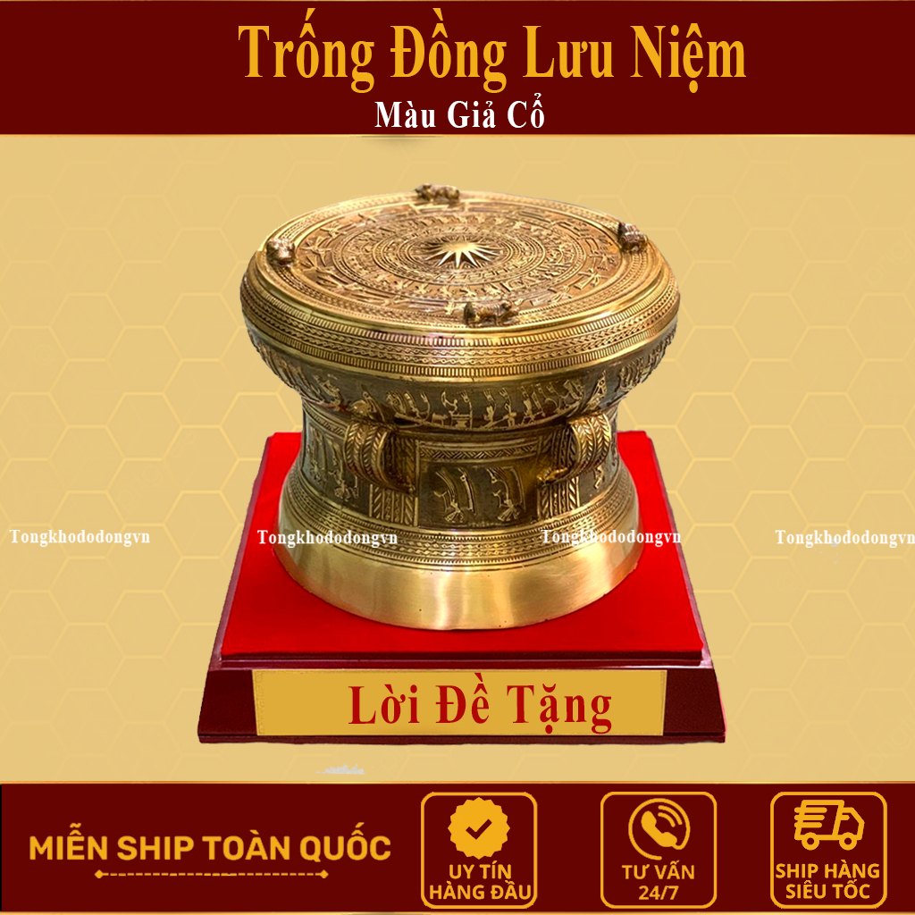 [HÀNG KỸ] Trống Đồng Quà Tặng Đồng Đại Bái Quà Biếu Trống Đồng Để Bàn Làm Việc Phong Thủy Kích Thước 10cm, 12cm, 15cm