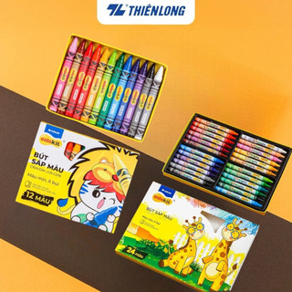 Bút sáp màu Thiên Long Colokit 12 màu và 24 màu tươi sáng tiêu chuẩn Châu Âu an toàn cho trẻ em tô màu, vẽ tranh