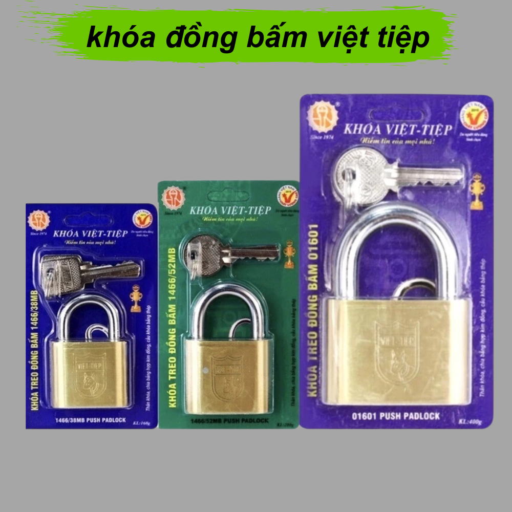 Khóa  đồng bấm Việt Tiệp chính hãng, khóa treo đồng chống cắt Việt Tiệp