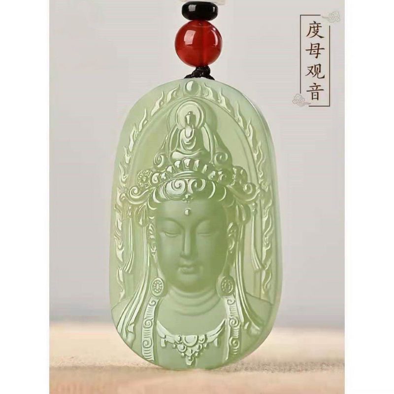 Mặt dây chuyền quan âm bồ tát ngọc hòa điền ,tặng kèm dây đeo