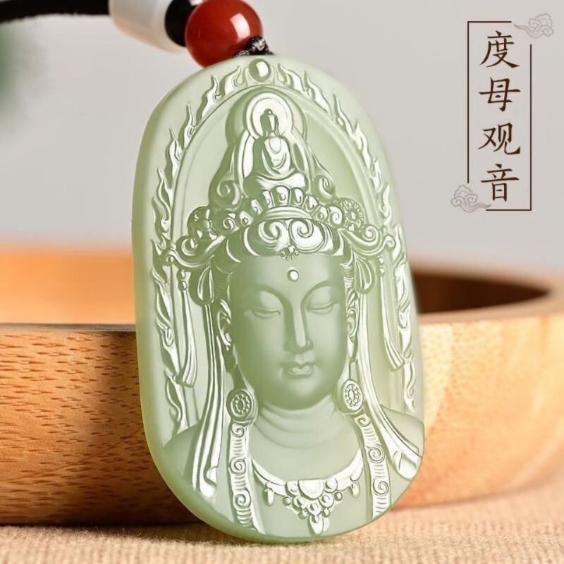 Mặt dây chuyền quan âm bồ tát ngọc hòa điền ,tặng kèm dây đeo