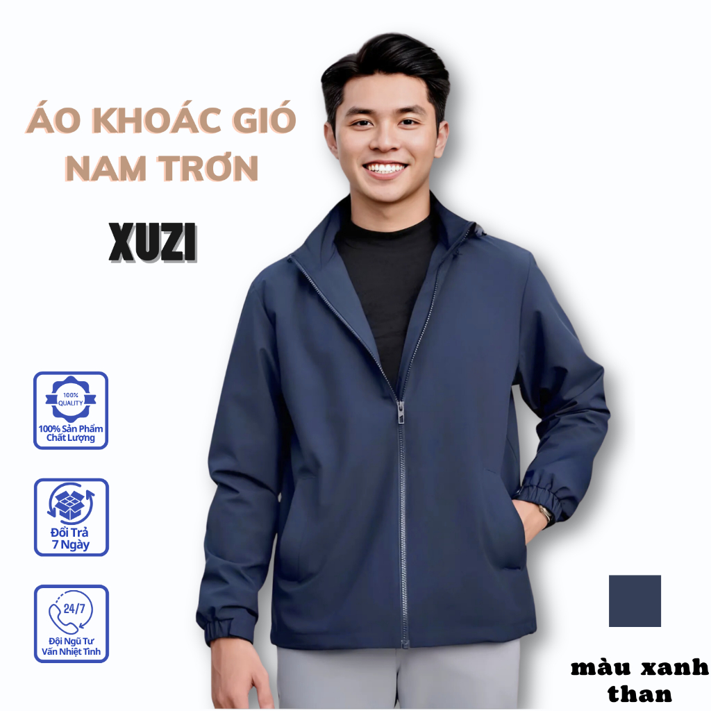 Áo khoác gió nam trơn  áo gió nam  2 lớp tráng bạc chống nước,chống bụi cản gió thích hợp thời tiết thu đông của XUZI.