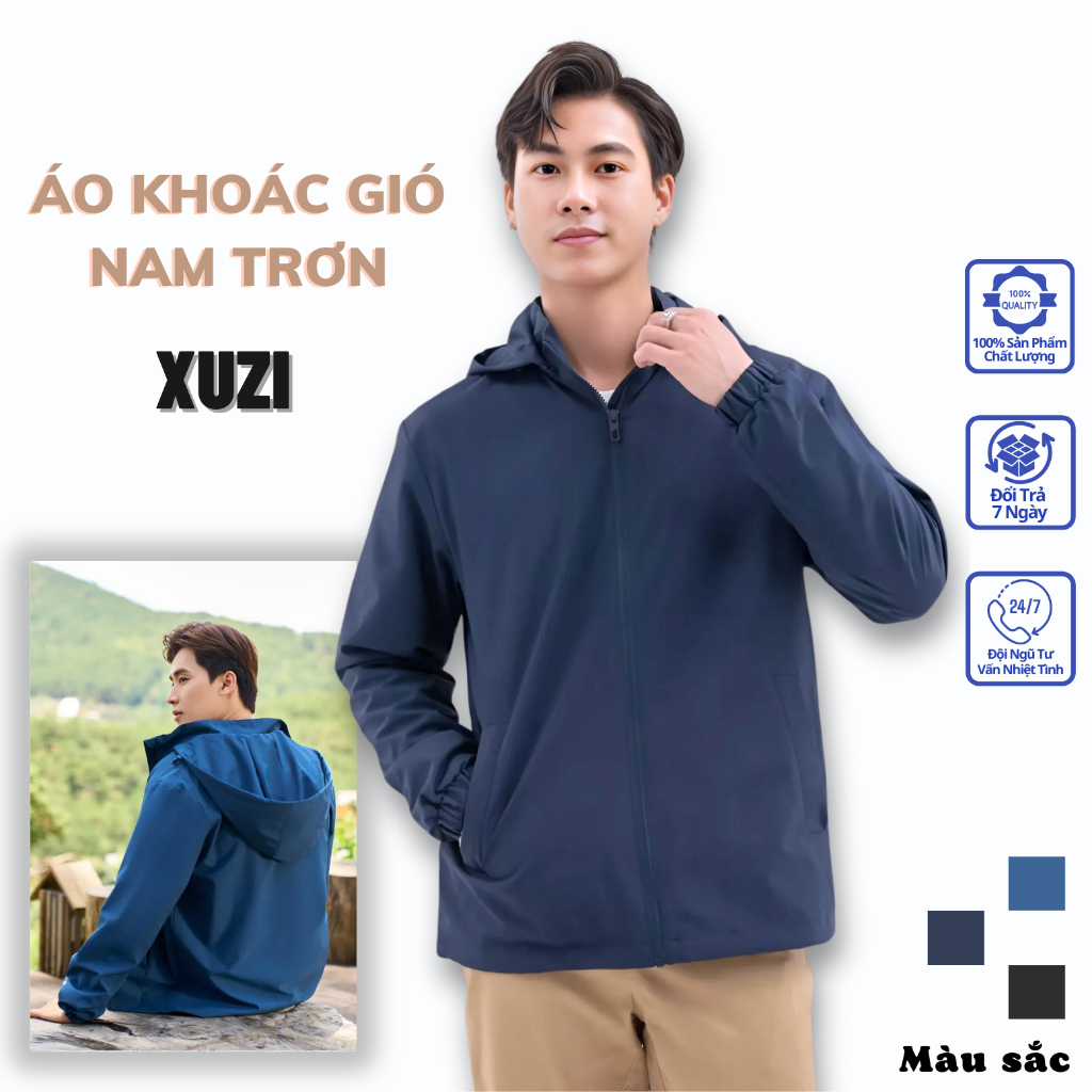 Áo khoác gió nam trơn  áo gió nam  2 lớp tráng bạc chống nước,chống bụi cản gió thích hợp thời tiết thu đông của XUZI.