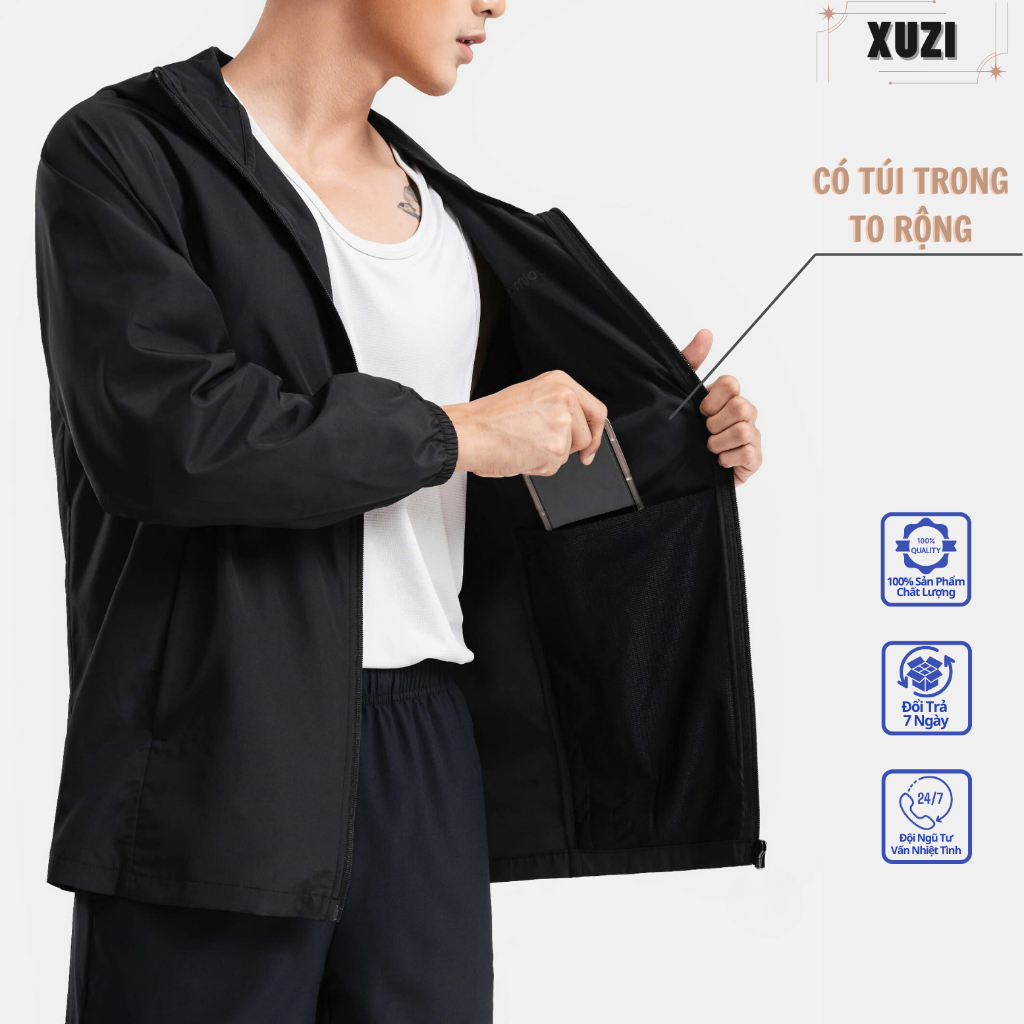Áo khoác gió nam trơn  áo gió nam  2 lớp tráng bạc chống nước,chống bụi cản gió thích hợp thời tiết thu đông của XUZI.