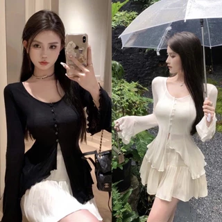 Áo kiểu tiểu thư tay dài ống loe cổ vuông cúc cài  A335