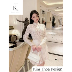 Set Ren Kem Chân Váy Xếp Ly Đính Tag Đá (Áo ren 1 lớp không kèm áo lót trong+ cvay hai lớp)- Kim Thoa Design