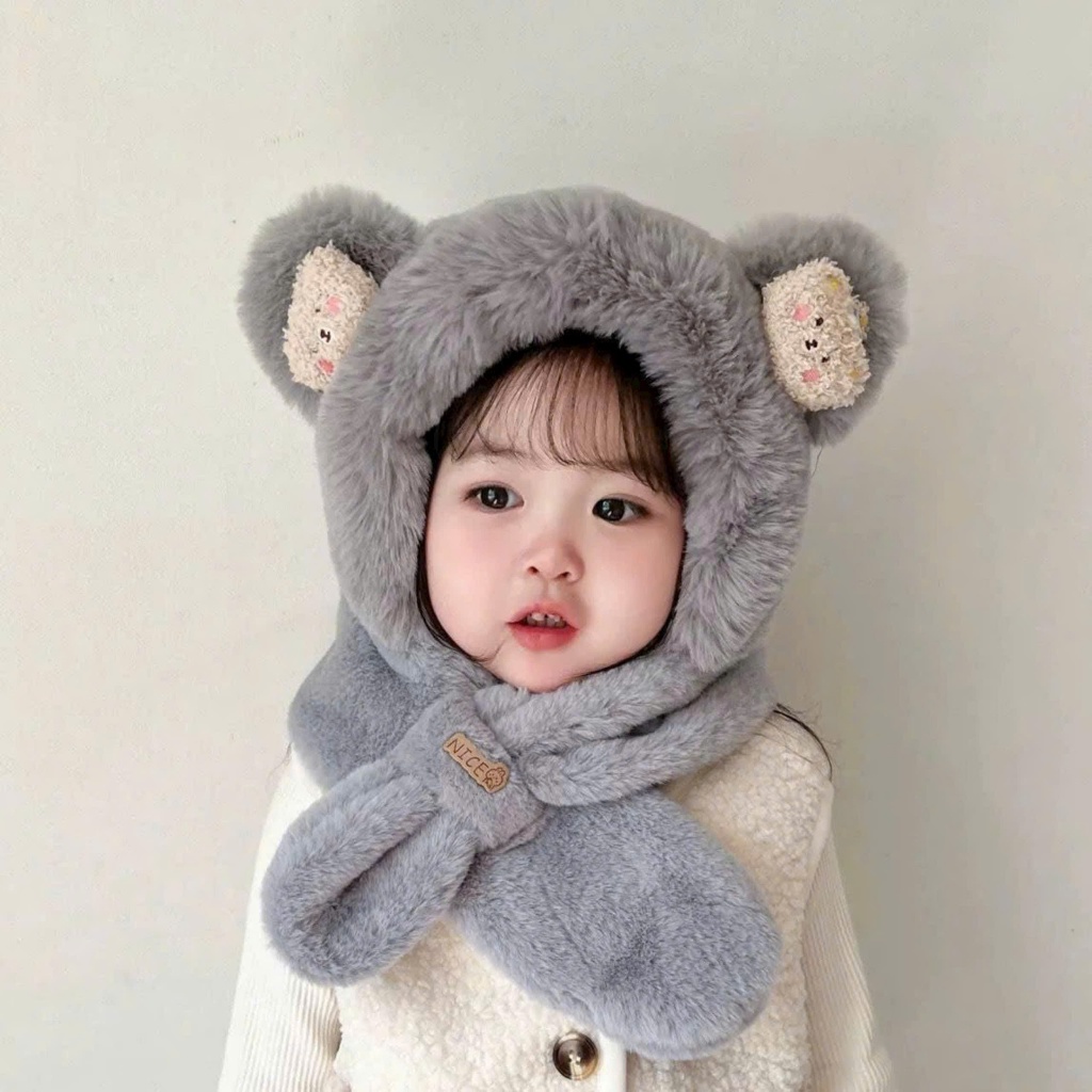 Mũ Len Trùm Đầu che tai Lông Thỏ Kèm Khăn Quàng Đính Gấu Bông Cao CAP ...