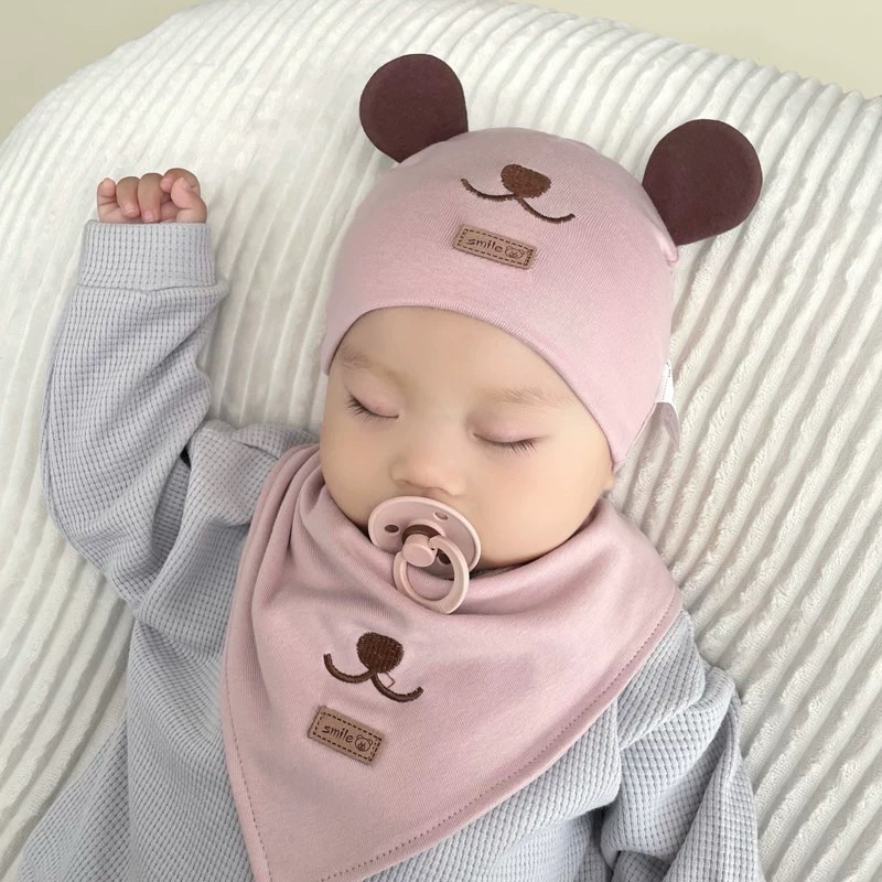 Mũ Trùm Đầu Vải cotton Họa Tiết Gấu Đáng Yêu Thời Trang 2024 Cho Bé Sơ Sinh