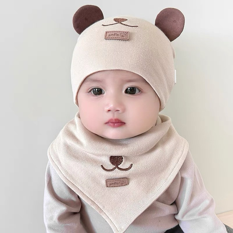 Mũ Trùm Đầu Vải cotton Họa Tiết Gấu Đáng Yêu Thời Trang 2024 Cho Bé Sơ Sinh