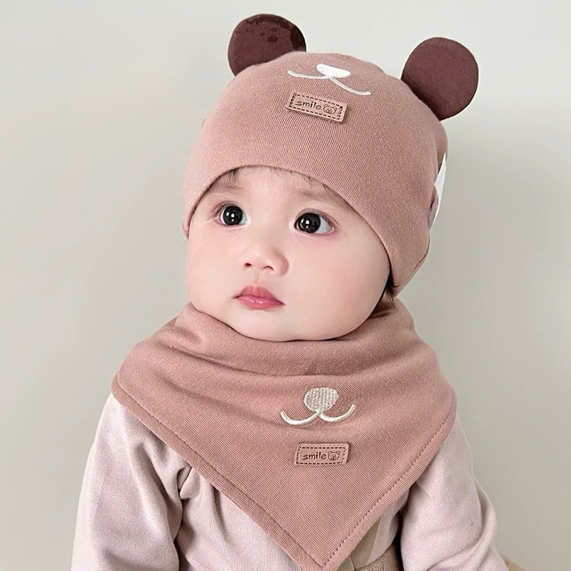 Mũ Trùm Đầu Vải cotton Họa Tiết Gấu Đáng Yêu Thời Trang 2024 Cho Bé Sơ Sinh