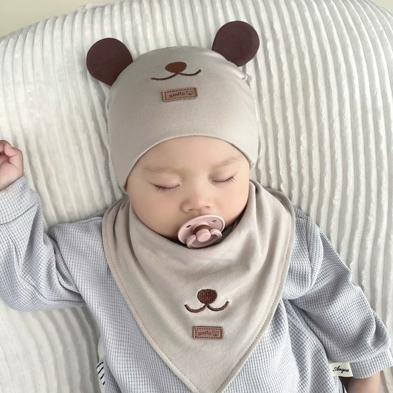 Mũ Trùm Đầu Vải cotton Họa Tiết Gấu Đáng Yêu Thời Trang 2024 Cho Bé Sơ Sinh