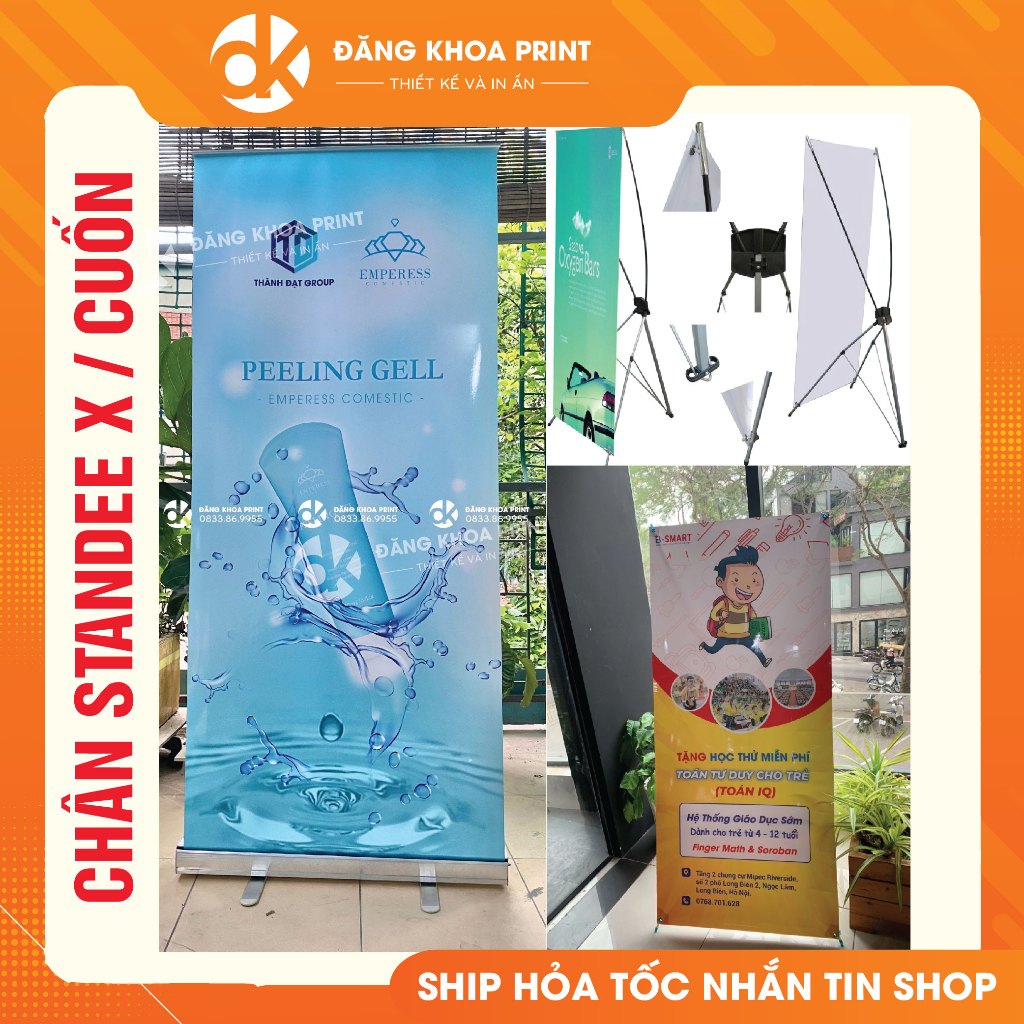 Chân Standee cuốn, chân X. Giá đỡ Standee loại thường/ loại xịn