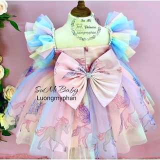 [ 𝗛𝗮̀𝗻𝗴 𝘁𝗵𝗶𝗲̂́𝘁 𝗸𝗲̂́ ][ 𝗧𝗮̣̆𝗻𝗴 𝗰𝗮̀𝗶 ] Đầm công chúa pony cầu vồng bồng xòe cho bé gái Rainbow princess dress for baby