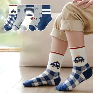 Set 5 Đôi Tất Cotton Cao Cổ Phối Họa Tiết Oto Kẻ Caro Cho Bé Trai mã te62