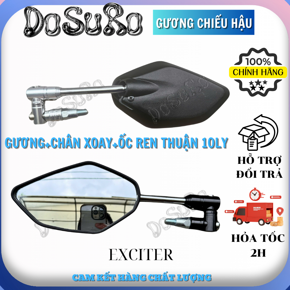 Gương chiếu hậu xoay 360 độ, kính gấp xe SH/ AB/ Vario/ Winner/Exciter...,kèm chân kính xoay Đen/Bạc