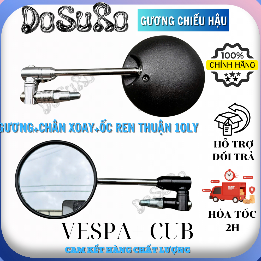 Gương chiếu hậu xoay 360 độ, kính gấp xe SH/ AB/ Vario/ Winner/Exciter...,kèm chân kính xoay Đen/Bạc