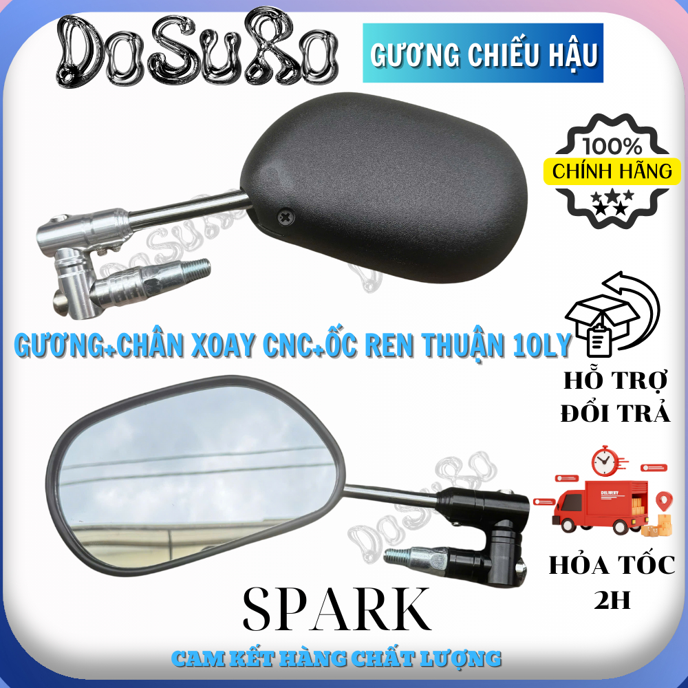 Gương chiếu hậu xoay 360 độ, kính gấp xe SH/ AB/ Vario/ Winner/Exciter...,kèm chân kính xoay Đen/Bạc