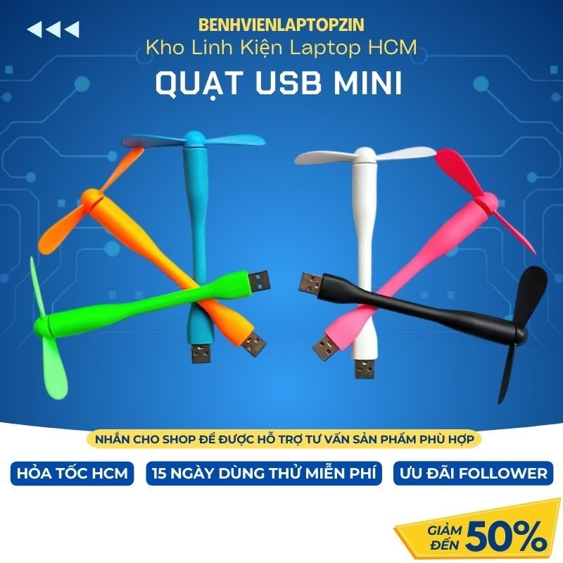 Quạt USB mini 2 cánh rời, Quạt cắm cổng usb laptop sạc dự phòng, uốn ...