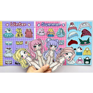Đồ chơi bóc dán bộ sưu tập thời trang Kuromi, Melody, Kitty - Búp bê giấy