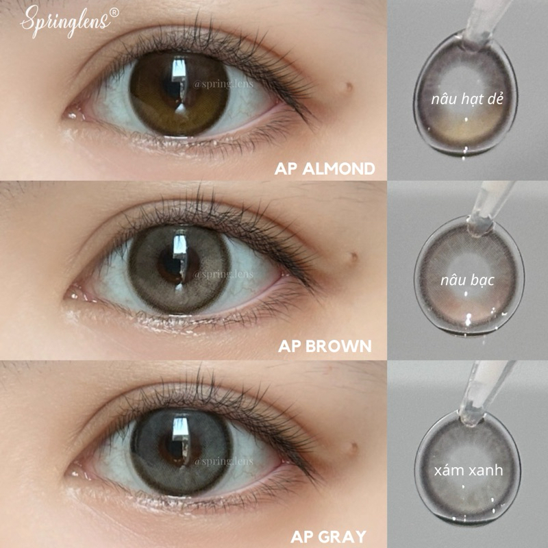 Kính áp tròng hiệu ứng AP BROWN (April Rain) nâu xám bạc douyin giãn tròng 1 tháng | Spring Lens