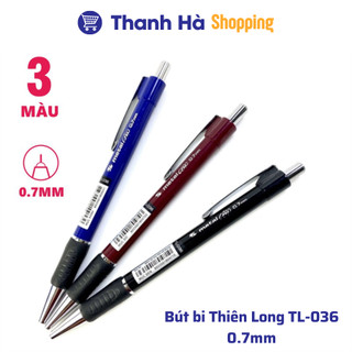 Bút bi Thiên Long TL-036 - 0.7 mm Màu Xanh, Đen, Đỏ - giắt kim loại mạ crom, đệm cầm tay cao su êm