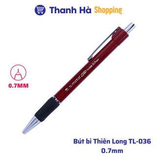 Bút bi Thiên Long TL-036 - 0.7 mm Màu Xanh, Đen, Đỏ - giắt kim loại mạ crom, đệm cầm tay cao su êm