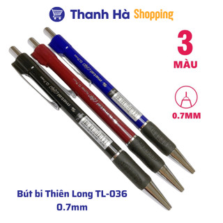Bút bi Thiên Long TL-036 - 0.7 mm Màu Xanh, Đen, Đỏ - giắt kim loại mạ crom, đệm cầm tay cao su êm