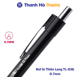 Bút bi Thiên Long TL-036 - 0.7 mm Màu Xanh, Đen, Đỏ - giắt kim loại mạ crom, đệm cầm tay cao su êm