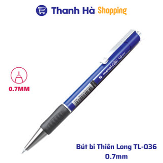 Bút bi Thiên Long TL-036 - 0.7 mm Màu Xanh, Đen, Đỏ - giắt kim loại mạ crom, đệm cầm tay cao su êm