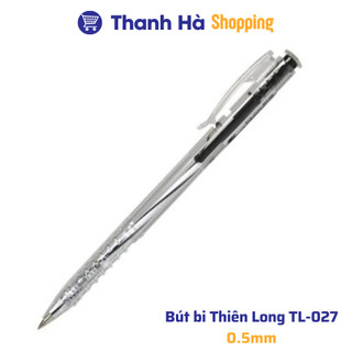 Bút bi Thiên Long TL-027 mực xanh, đen, đỏ ngòi 0.5mm dạng bấm cò, dành cho học sinh, văn phòng